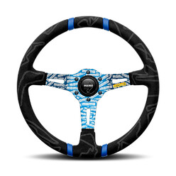 Momo Ultra Steering Wheel (90 mm Dish), Alcantara, Blue Spokes - 35 cm