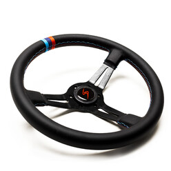 DriftShop Steering Wheel (70 mm Dish), "M Power V2" Edition, Black Faux Leather