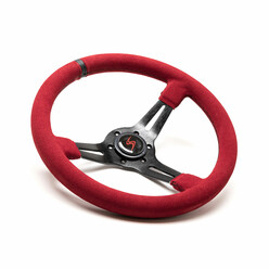 DriftShop Steering Wheel (70 mm Dish), Red Suede, Black Spokes