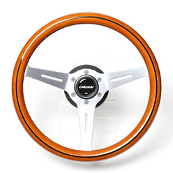 GReddy Sports "Wood Type" Steering Wheel (47 mm Dish), Light Brown, Aluminium Spokes - 340 mm