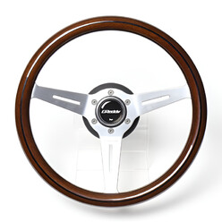 GReddy Sports "Wood Type" Steering Wheel (47 mm Dish), Dark Brown, Aluminium Spokes - 340 mm
